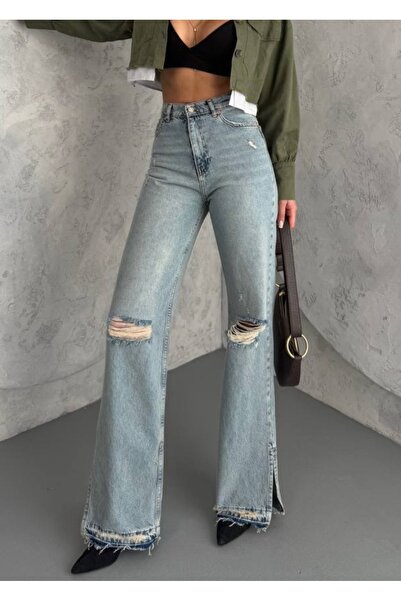 ADAMODA.RO Flared jeans with rips and raw hem