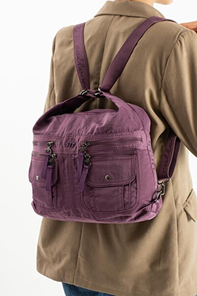 571 Collections Çanta Soft Textured Ultra-Lightweight, Waterproof Polyamide Fabric Shoulder and Backpack Purple Model: (571-13-14J)