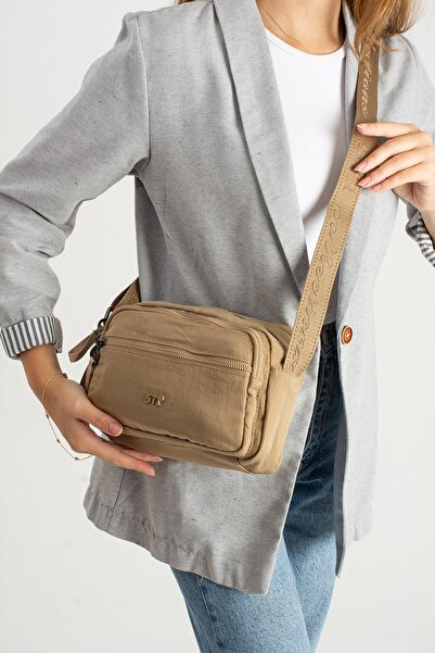 Çanta Trend Soft Textured Ultra-Lightweight, Flexible and Waterproof Polyamide Fabric Shoulder Bag Khaki Model: (571-13-14E