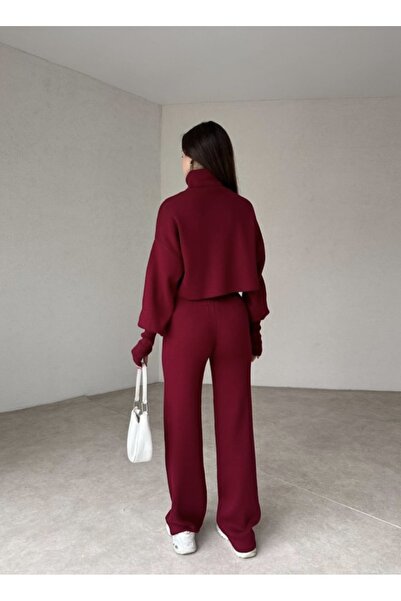 MOVELLA FASHİON Turtleneck Finger-Loop Movel 2-Piece Knitwear Set