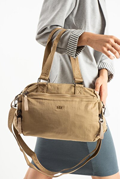 Çanta Trend Soft Textured Ultra-Lightweight, Waterproof Polyamide Fabric Shoulder and Arm Bag Mink Model: (571-13-14g)