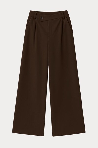 Mixray 4759 Women's Cross-Waist Flowy Wide-Leg Palazzo Pants Brown