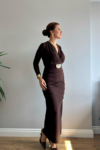 Nihan Kayışoğlu DRAPELİ TAŞ TOKALI ELBİSE