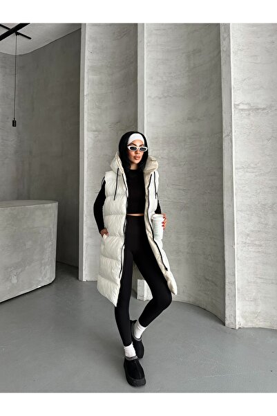 Fashionbox жіночий гелевий наповнювач з капюшоном на блискавці довгий надувний жилет 25111