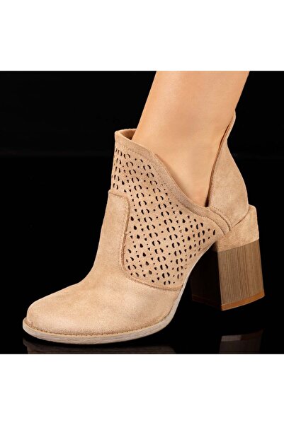 BMoD Ghete de damă din piele întoarsă kaki, cu fermoar și toc MOD10385