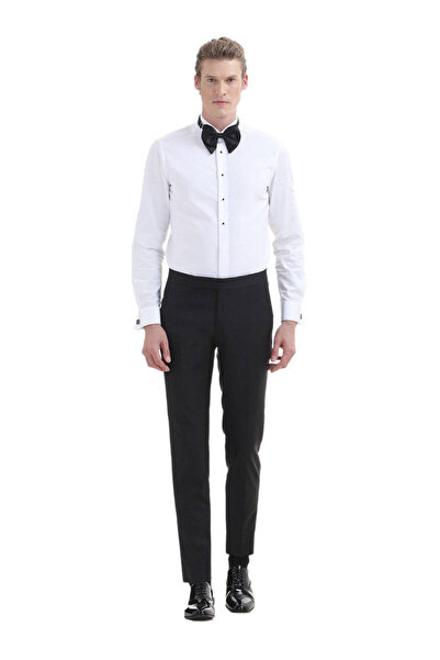 Ramsey White Plain Slim Fit Double Cuff Turtle Collar Tuxedo Shirt