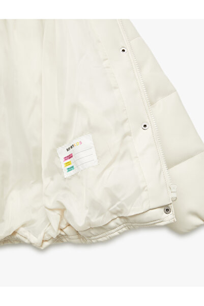 Koton Stand Collar Pocket Long Sleeve Faux Leather Puffer Coat