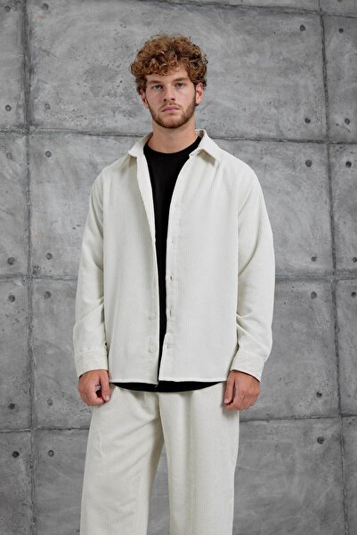 NOMARC Комплект от кадифена риза и панталони в цвят екрю бяло 251