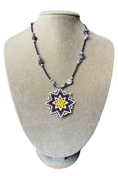 Uretti - قلادة ماندالا مصنوعة يدويًا من حجر الجمشت الطبيعي موديل Özlem 9422 4917