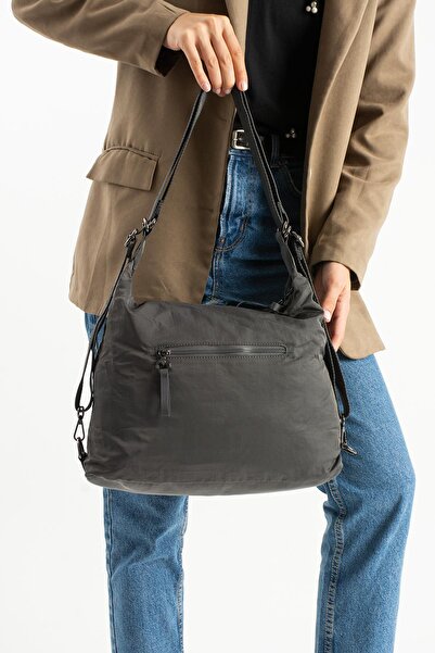 Çanta Trend Soft Textured Ultra-Lightweight, Waterproof Polyamide Fabric Shoulder and Backpack Gray Model: (571-13-14J)