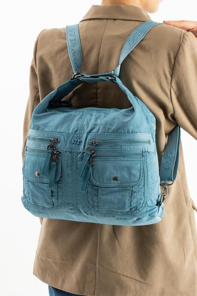 571 Collections Çanta Țesătură din poliamidă, ultra-ușoară, rezistentă la apă, cu textura moale, pentru umăr și rucsac, albastru Model: (571-13-14J)