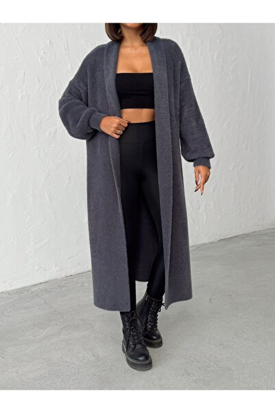 BEJNA Women's Anthracite Soft Textured Long Knit Cardigan