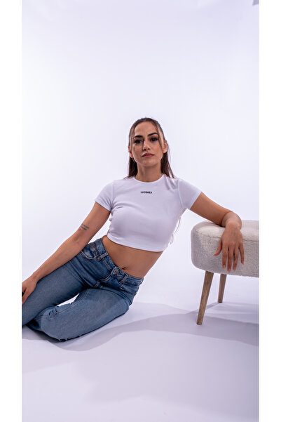 LUCENZA ELSA BEYAZ ÖZEL KOLEKSİYON KADIN BEYAZ CROP BASKILI