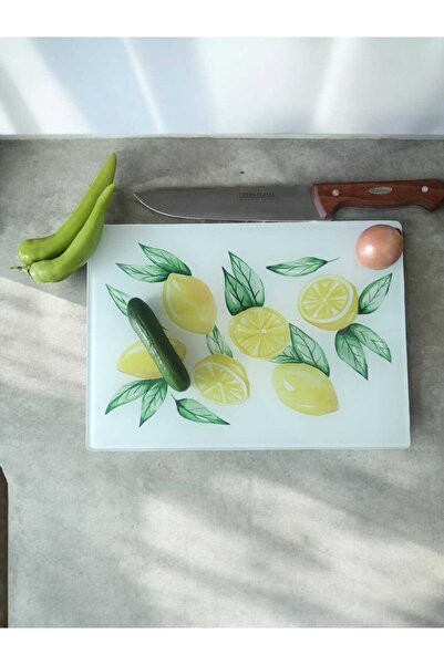 vipgross Tempered Glass Cutting Board 25*35 Lemon – Anti-Scratch, Heat-Resistant, Unbreakable, Non-Slip
