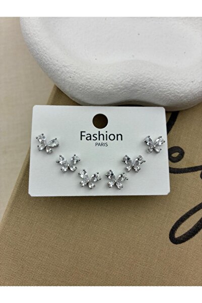 Hedef Bijuteri طقم أقراط فضية اللون مكون من 6 قطع على شكل فراشة مرصعة بحجر ال...