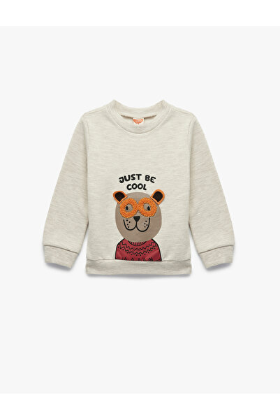Koton Uzun Kollu Bisiklet Yaka Ayıcık Detaylı Sweatshirt