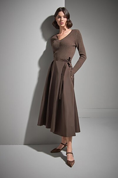 JOIN US Brown Wrap Fabric Skirt with Waist Tie