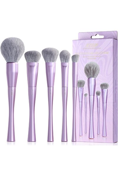 Jessup مجموعة فرش مكياج للوجه من 5 قطع - فرش صناعية للأساس والكونتور وأحمر الخدود والهايلايتر