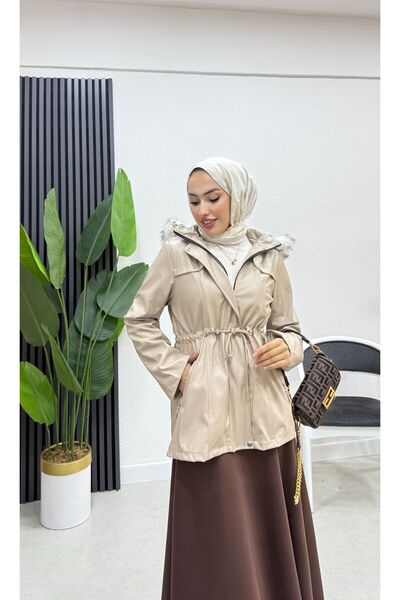 BURCU TESETTÜR Palton cu buzunar cu fermoar și șireturi în talie 62633