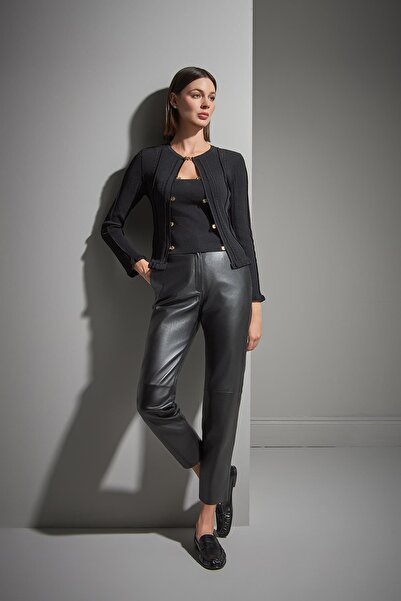 JOIN US Agraf Detaylı Ajurlu Siyah Triko Hırka