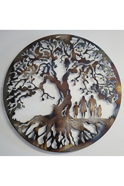 Kat Time Decor de Perete din Metal: Copacul Vieț- Armonia Familiei Tată, Mamă, Băiat și Fată 60 cm 60
