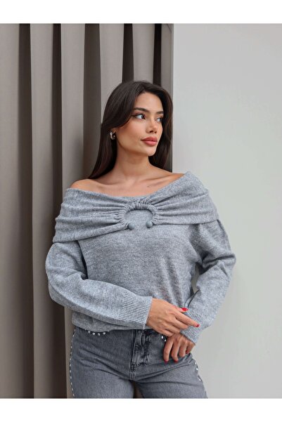 ESRAHELVACI Pulover tricotat cu accesorii deschise pe umăr