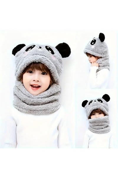 GlassySKY (1-3 Yaş) Panda Peluş Tam Yüz Koruma Kışlık Şapka