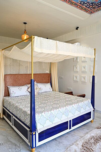 SARAS LABEL Heritage Block Print 100% Cotton Percale Bedsheet with 2 Pillowcases