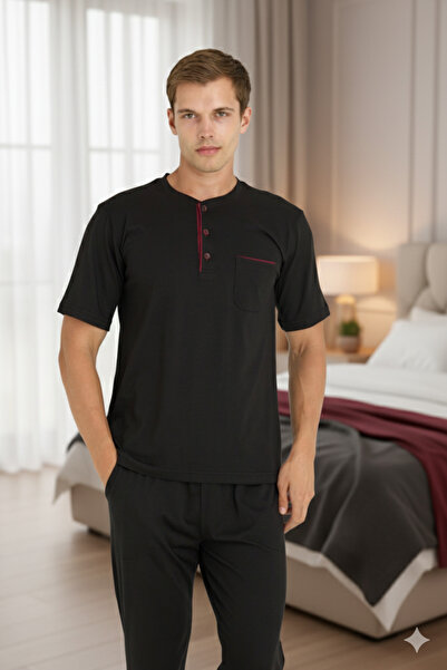 KLY Men's Plus Size Midi Collar Pajama Set