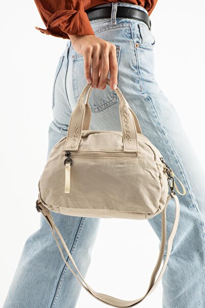 571 Collections Çanta Μαλακή υφή, εξαιρετικά ελαφρύ, αδιάβροχο ύφασμα πολυαμιδίου, τσάντα ώμου και ώμου, μπεζ Μοντέλο: (571-13-14H)