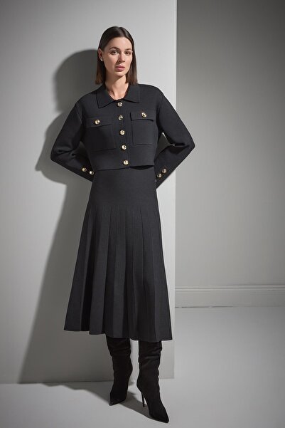 JOIN US Black Knitwear Jacket with Gold Button Detail and Pockets