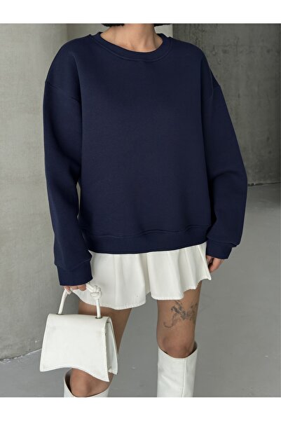 BEJNA Γυναικείο μπλουζάκι με φαρδιά εφαρμογή σε μπλε ναυτικό χρώμα με λαιμόκοψη