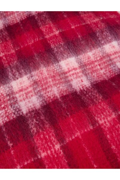 Jimmy Key Kırmızı Ekose Desenli Püskül Detaylı Atkı