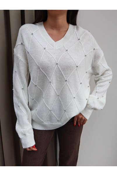 ESRAHELVACI V-neck Stone Knitwear Sweater