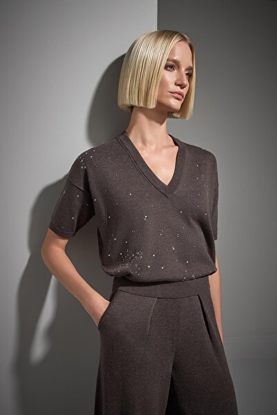 JOIN US Πλεκτό πουλόβερ με λαιμόκοψη V με τύπωμα