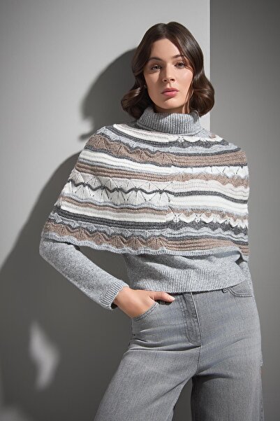 JOIN US Pul ve Sim Detaylı Ajurlu Multi Triko Panço