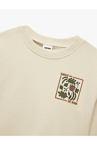 Koton Pamuklu Uzun Kollu Bisiklet Yaka Baskılı Sweatshirt
