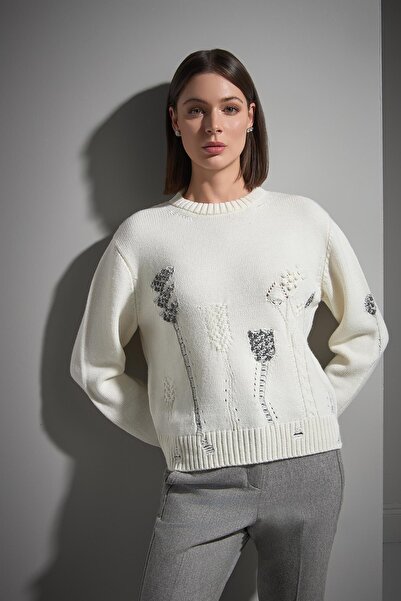 JOIN US Сірий трикотажний светр з детальним візерунком