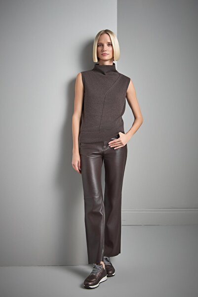 JOIN US Αμάνικη καφέ πλεκτή μπλούζα με πλεκτή λεπτομέρεια