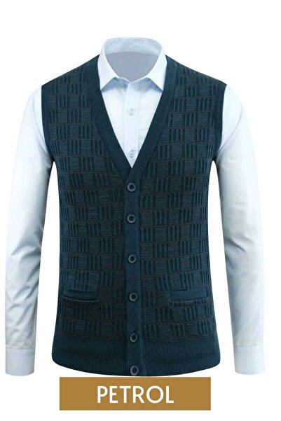 güncüoğlu Buttoned Pocketed Steel Knit Men's Knitwear Vest