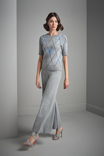 JOIN US Beli Lastikli Bol Paça Gri Triko Pantolon