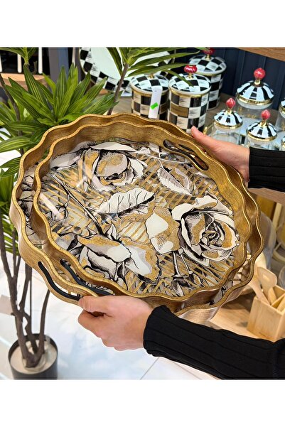 Onedekor 2-Piece Black Rose Luxury Tray