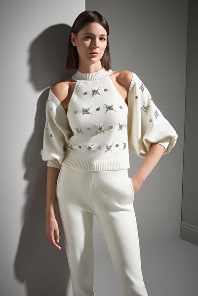 JOIN US Χειροποίητη πλεκτή ζακέτα με πέτρα