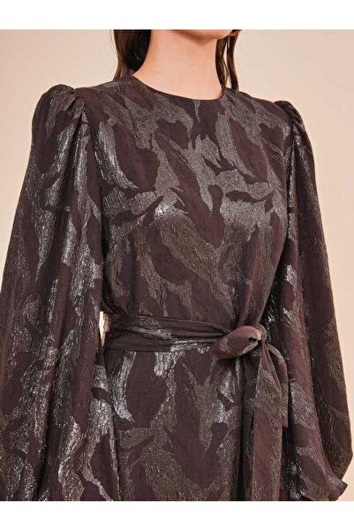 SERPİL Desenli Uzun Kollu Kuşaklı Şık Kadın Elbise 50926