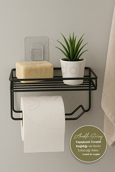 Anadolu Saray Samolepljivi metalni držač toalet papira sa policom, držač WC p...