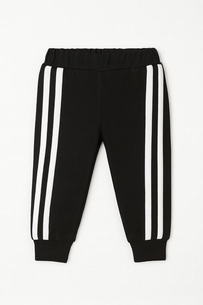 Bubito Side Striped Zippered Hooded Sports 2-Piece Baby Bottom and Top Set-Black