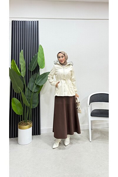 BURCU TESETTÜR Yan Cepli Beli Bağcıklı Kapşonlu Mont 62622