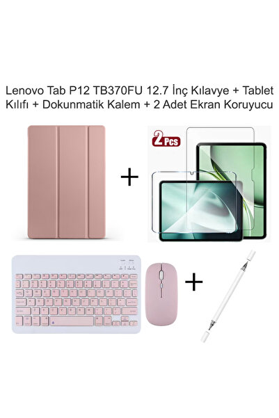 Yesnıce Lenovo Tab P12 TB370U 12.7 İnç Uyumlu Standlı Kılıf Ve Dokunmatik Kalem Ve Klavye ve Mouse