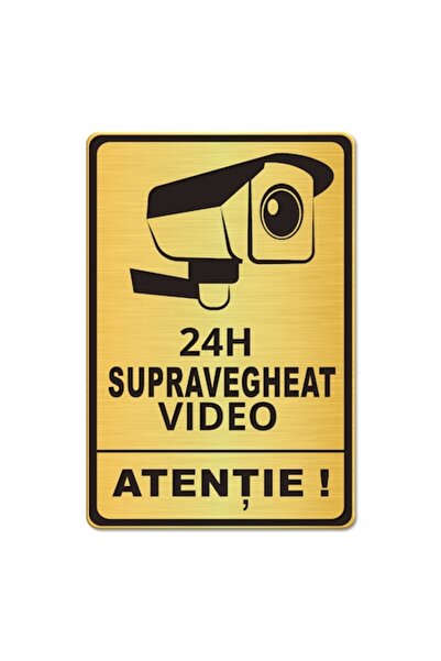 OEM Indicator video Supravegheat, gravat ABS, 9,5 x 14 cm, auriu