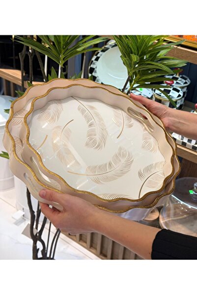 Onedekor 2-Piece White Feather Luxury Tray